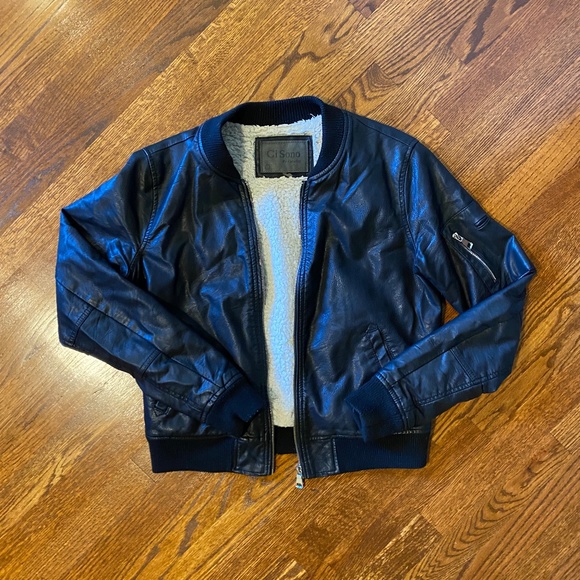 Ci Sono Jackets & Blazers - Ci Sono Sherpa-Lined Black Faux Leather Bomber Jacket - Size Large